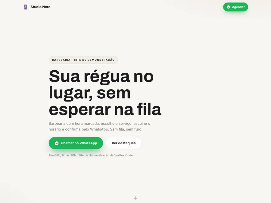 Página inicial do site de demonstração Studio Nero